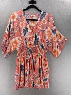 O'NEILL Amaze Dress Womens S Coral Smocked Kimono Resortwear Coastal Cowgirl